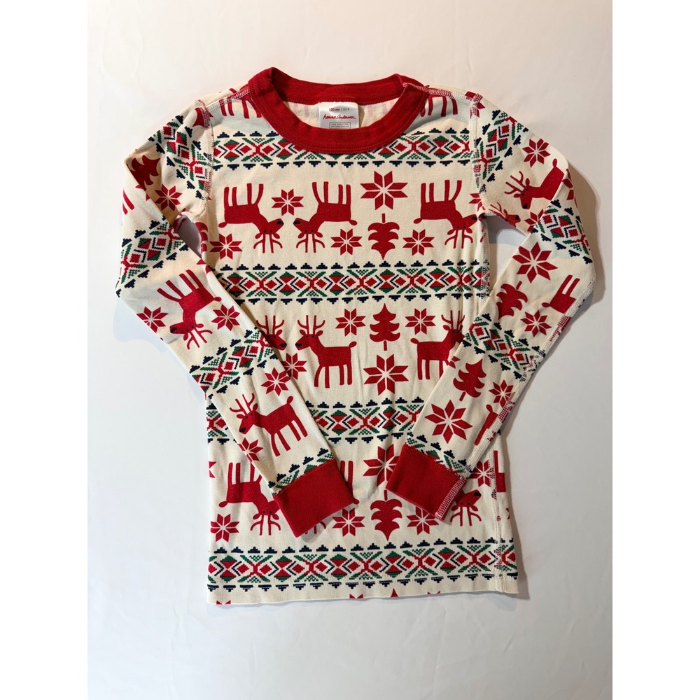 Hanna Andersson Kids US 8 Organic Cotton Christmas Fair Isle Reindeer PJ Top